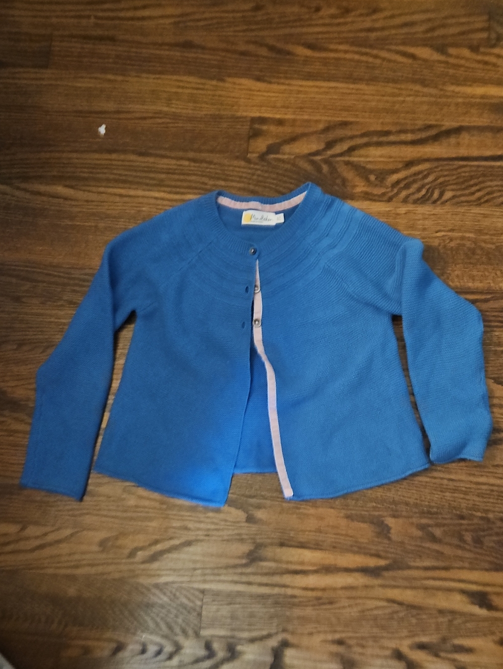 Mini Boden Bright Blue Girls' Knit Cardigan with Pink Trim